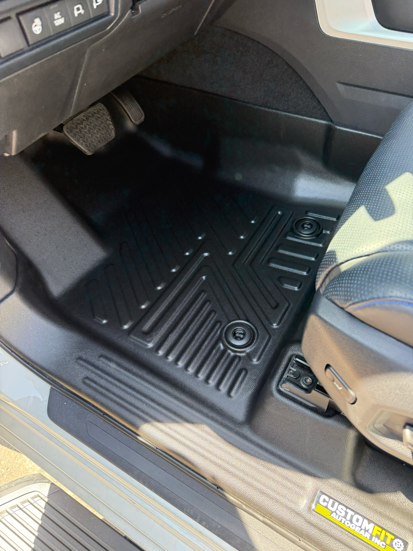 Toyota Tundra Crew Max car floor mat in a vehicle interior with 'Custom Fit autogear' branding.